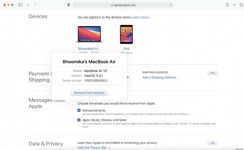 Apple ID からデバイスを削除する方法