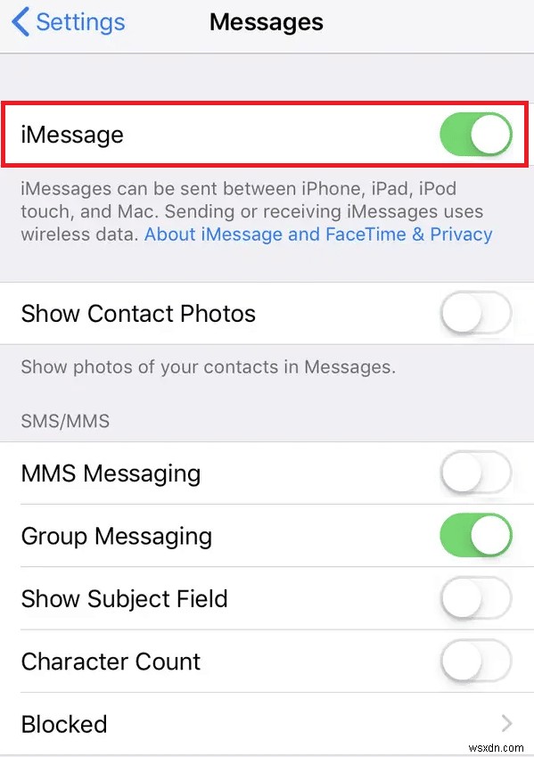 このメッセージを送信するには iMessage を有効にする必要がある問題を修正