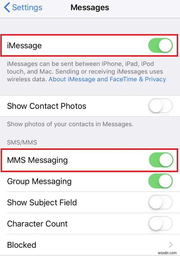 このメッセージを送信するには iMessage を有効にする必要がある問題を修正