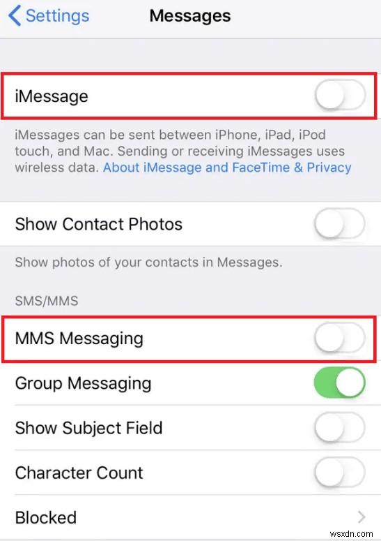 このメッセージを送信するには iMessage を有効にする必要がある問題を修正