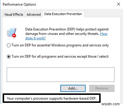 Windows 10 で DEP (データ実行防止) を無効にする方法 