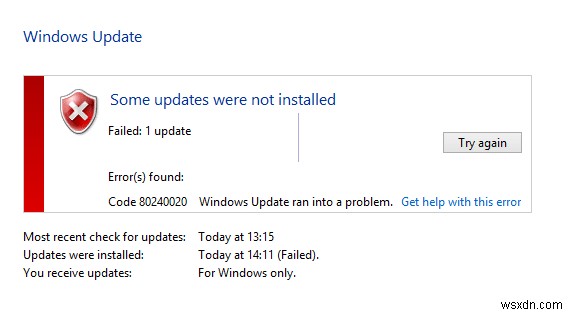 エラーコード80240020のインストールに失敗したWindows 10を修正 