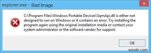 悪い画像エラーを修正 – Application.exe は Windows で実行するように設計されていないか、エラーが含まれています 