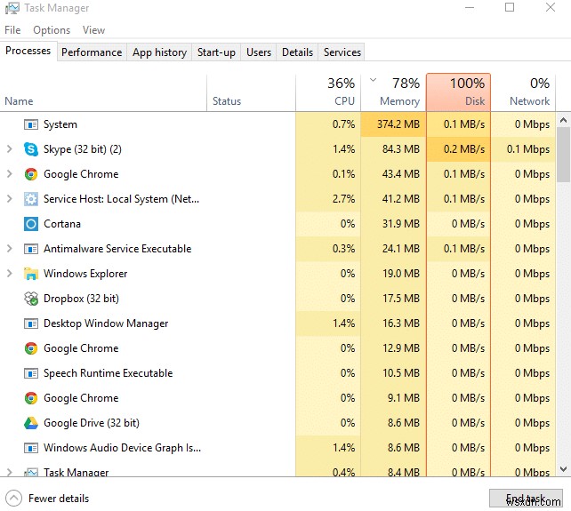 Windows 10 の CPU とディスクの使用率が高い問題を修正 