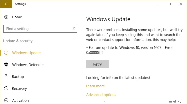 Windows 10 Update エラー 0x8000ffff を修正 