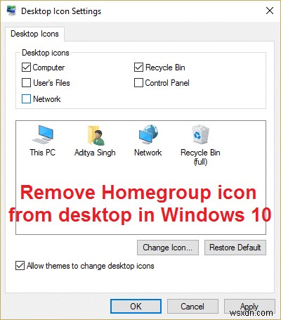 Windows 10 のデスクトップからホームグループ アイコンを削除する 