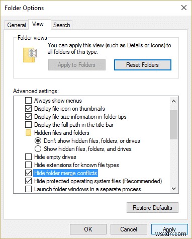 Windows 10 でフォルダー マージの競合を表示または非表示にする 
