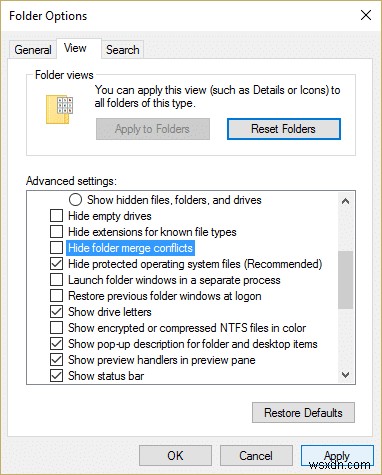 Windows 10 でフォルダー マージの競合を表示または非表示にする 