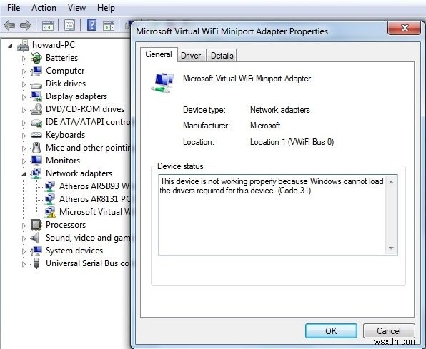 Microsoft Virtual Wifi Miniport アダプター ドライバーの問題 [解決済み] 