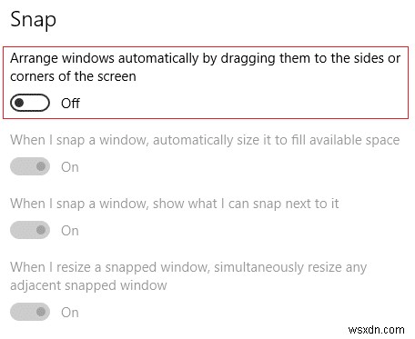 Windows の移動中にスナップ ポップアップを無効にする 