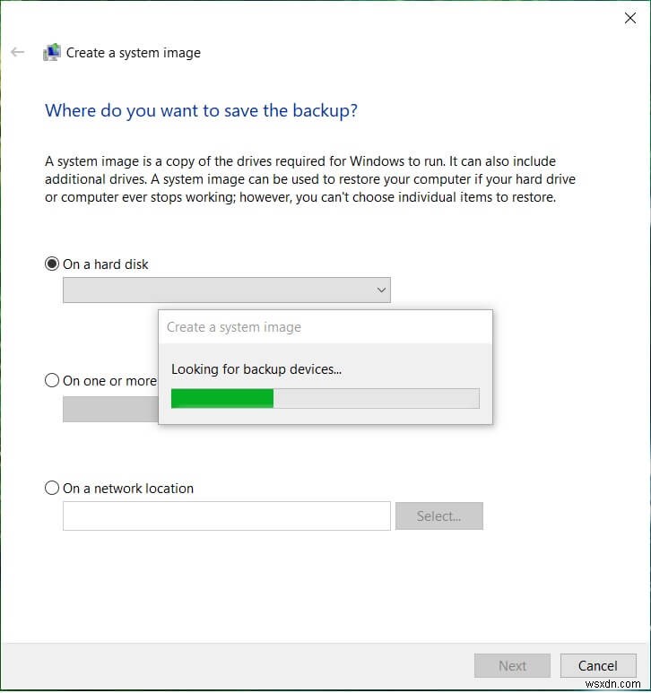 Windows 10 でシステム イメージ バックアップを作成する方法