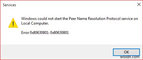 Peer Name Resolution Protocol サービスを開始できない場合のトラブルシューティング