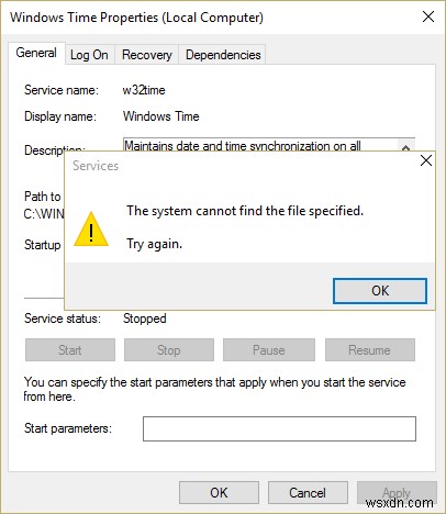 Windows タイム サービスが自動的に開始されない問題を修正 