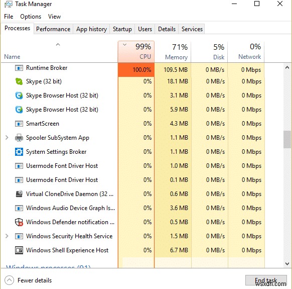 RuntimeBroker.exe による高い CPU 使用率を修正する 