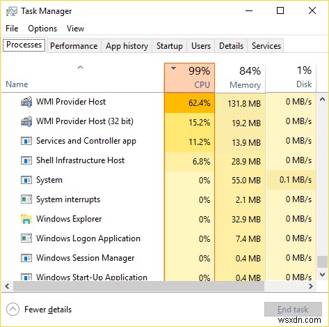 WmiPrvSE.exe による高い CPU 使用率を修正 