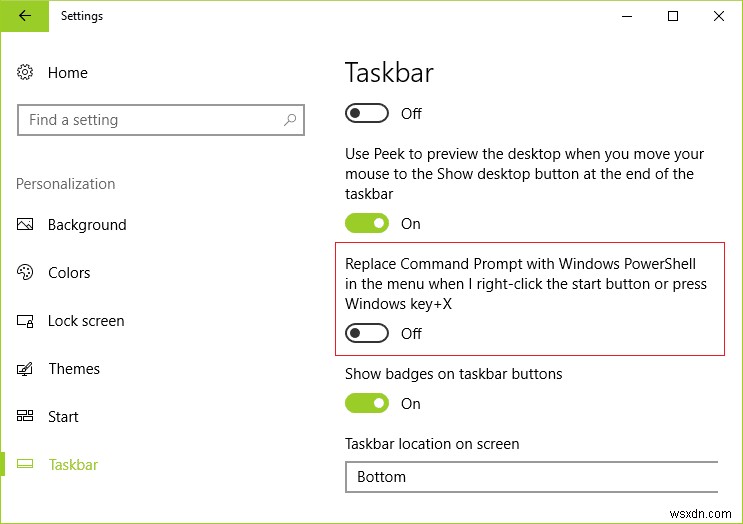 Powershell を Windows 10 スタート メニューのコマンド プロンプトに置き換える