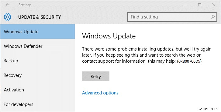 Windows Update エラー 0x800706d9 を修正 