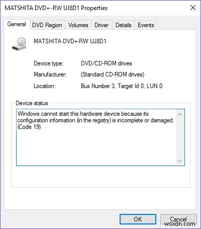 Windows 10でDVD / CD ROMエラーコード19を修正 