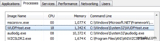 WUDFHost.exe による高い CPU 使用率を修正 