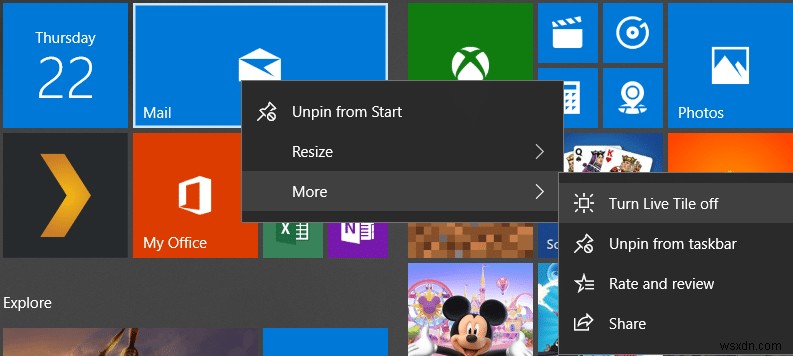 Windows 10 の [スタート] メニューでライブ タイルを無効にする方法 