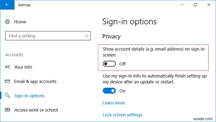 Windows 10 ログイン画面でメールアドレスを非表示にする 