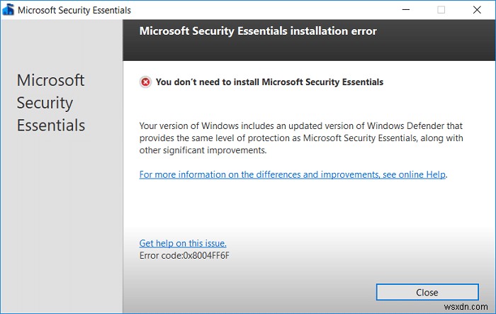 Windows 10 で Microsoft Security Essentials をアンインストールする 