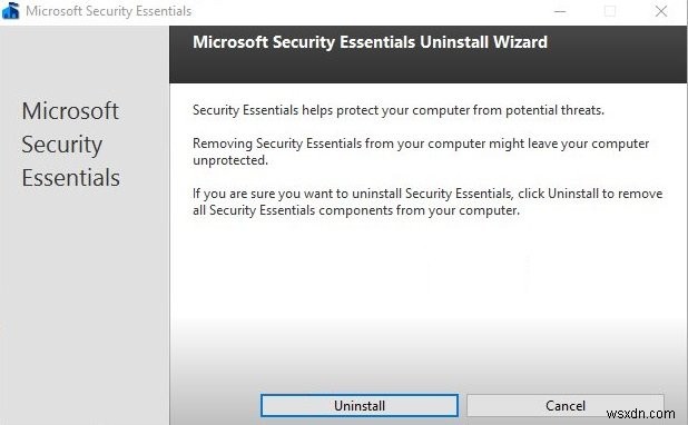 Windows 10 で Microsoft Security Essentials をアンインストールする 