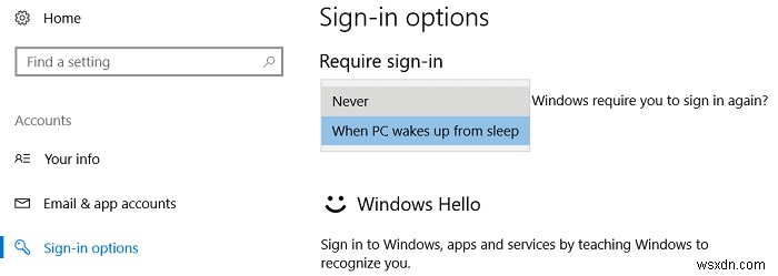 Windows 10 でスリープ後にパスワードを無効にする 