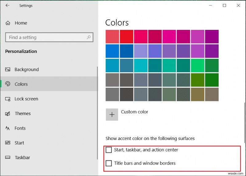 Windows 10 のスタート メニュー、タスクバー、アクション センター、タイトル バーの色を変更する