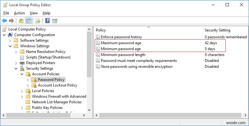 Windows 10 でパスワードの最大有効期間と最小有効期間を変更する