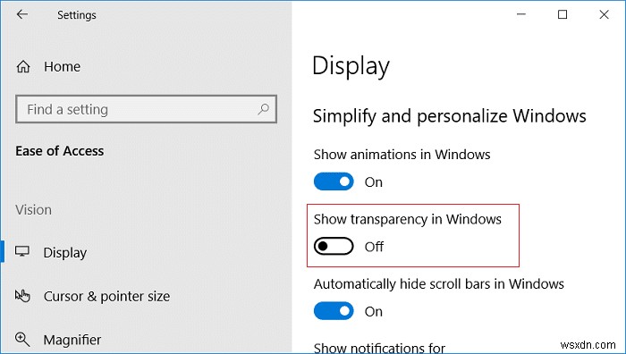 Windows 10 で透明効果を有効または無効にする