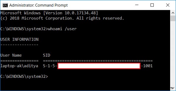 Windows 10 でユーザーのセキュリティ識別子 (SID) を見つける