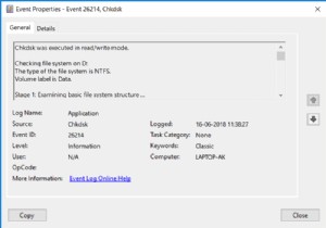 【Windows 10】Chkdsk(チェックディスク)のイベントビューアーログを確認する方法