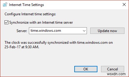Windows 10 の時計をインターネット タイム サーバーと同期する 