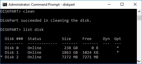 Windows 10 で Diskpart Clean コマンドを使用してディスクをクリーンアップする 