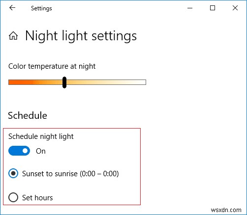 Windows 10 で常夜灯を有効または無効にする 