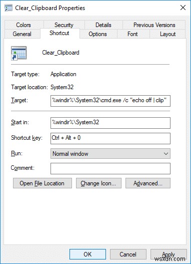 Windows 10 でクリップボードをクリアするショートカットを作成する方法 