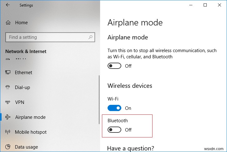 Windows 10 で Bluetooth を有効または無効にする 