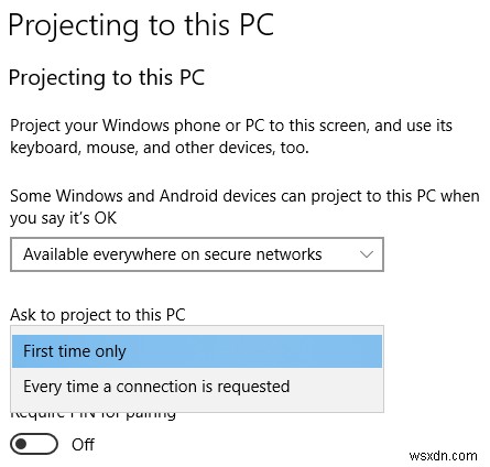Windows 10 で Miracast を使用してワイヤレス ディスプレイに接続する 