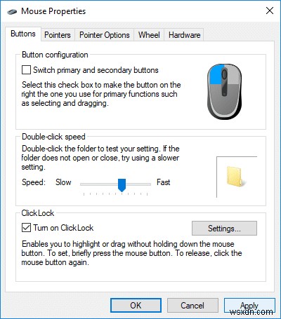 Windows 10 でマウスのクリックロックを有効または無効にする 