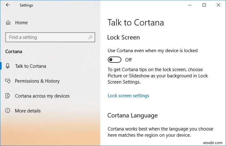 Windows 10 のロック画面で Cortana を有効または無効にする