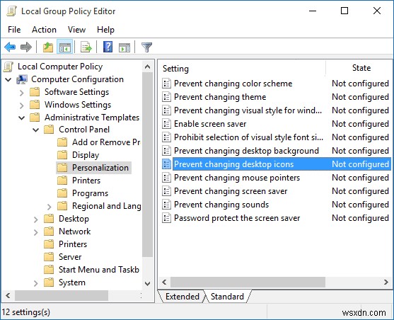 Windows 10 でユーザーがデスクトップ アイコンを変更できないようにする