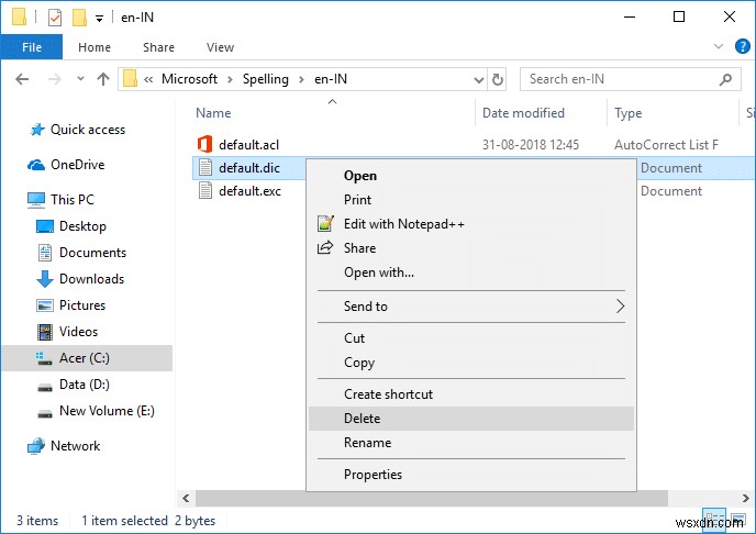 Windows 10 でスペル チェック辞書に単語を追加または削除する 