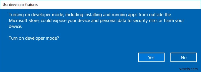 Windows 10 で開発者モードを有効または無効にする 