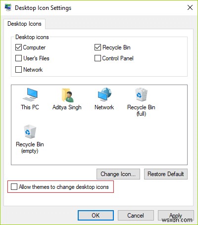 Windows 10 テーマによるデスクトップ アイコンの変更を許可または禁止する