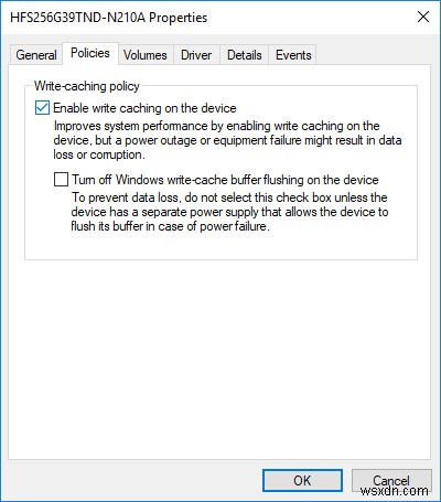 Windows 10 でディスク書き込みキャッシュを有効または無効にする 