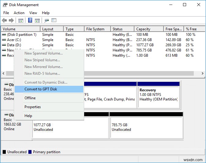 Windows 10 で GPT ディスクを MBR ディスクに変換する方法