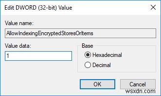 Windows 10 で暗号化されたファイルのインデックス作成を有効または無効にする 