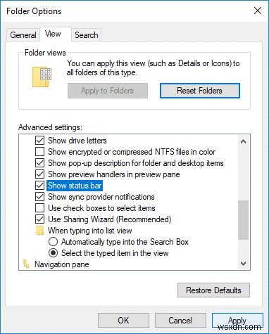 Windows 10 のエクスプローラーでステータス バーを有効または無効にする 