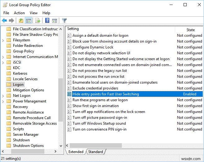 Windows 10 でユーザーの簡易切り替えを有効または無効にする方法 